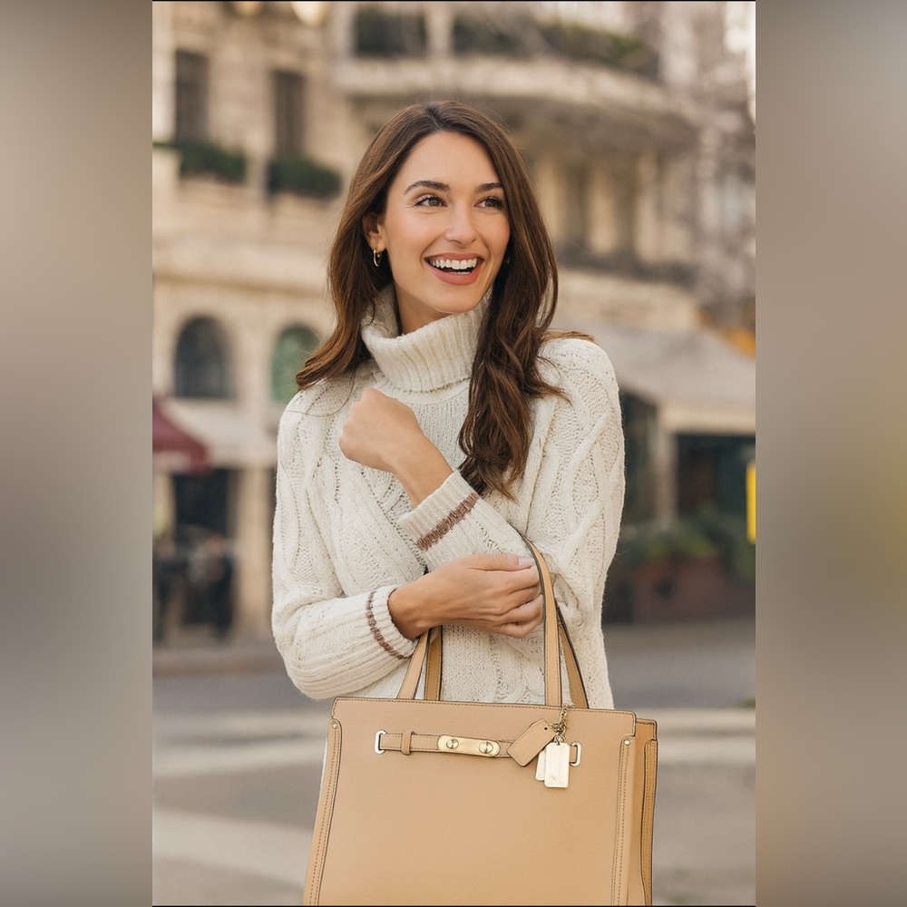 Coach Swagger 100% Pebble Leather Tote Bag Polished Nude Tan 34915 Coach$350